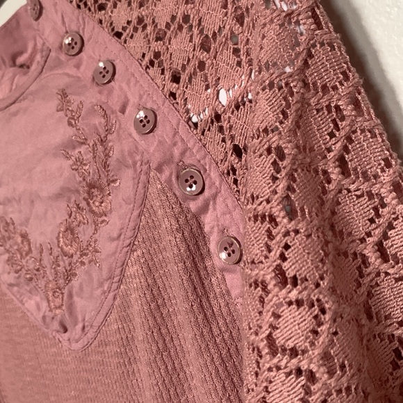 Free People Pink Lace Thermal Top - Picture 4 of 8